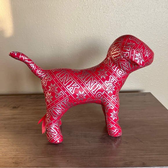 Victoria’s Secret PINK Holiday Dog Plush Large 10" Red Silver Snowflake 2015 - Picture 4 of 12